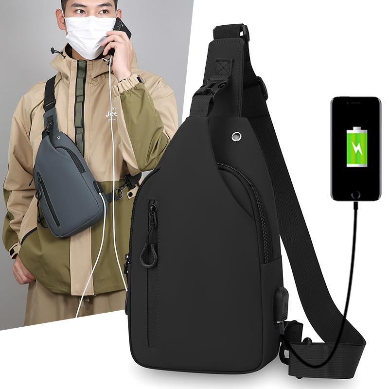 Men Bag Fashion New Solid Color Men Chest Bag Outdoor Casual Fashion One Shoulder Crossbody Bag USB Charging Shoulder Bags
