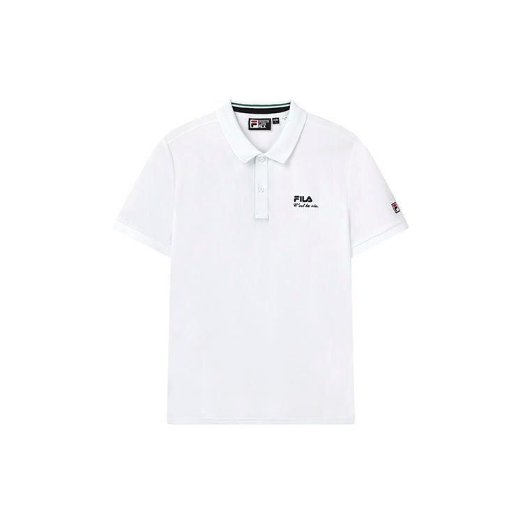 Fila Solid Color Logo Sports Casual Knit Polo Shirt Men Tops White F11M228107FWT