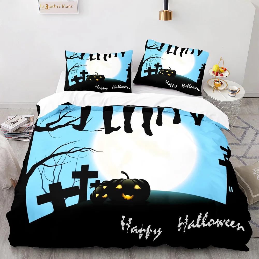 Halloween Bat Full Moon King Queen Duvet Cover Black Horror Night Bedding Set Kids Cartoon Quilt Cover Polyester Comforter Cover