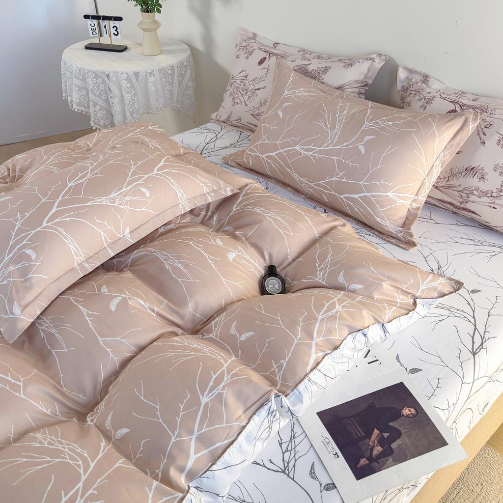4 in 1 Full Garterize Bedding Set Fitted Bed Sheet Comforter Cover Pillowcase Single Double Queen HomeDecor
