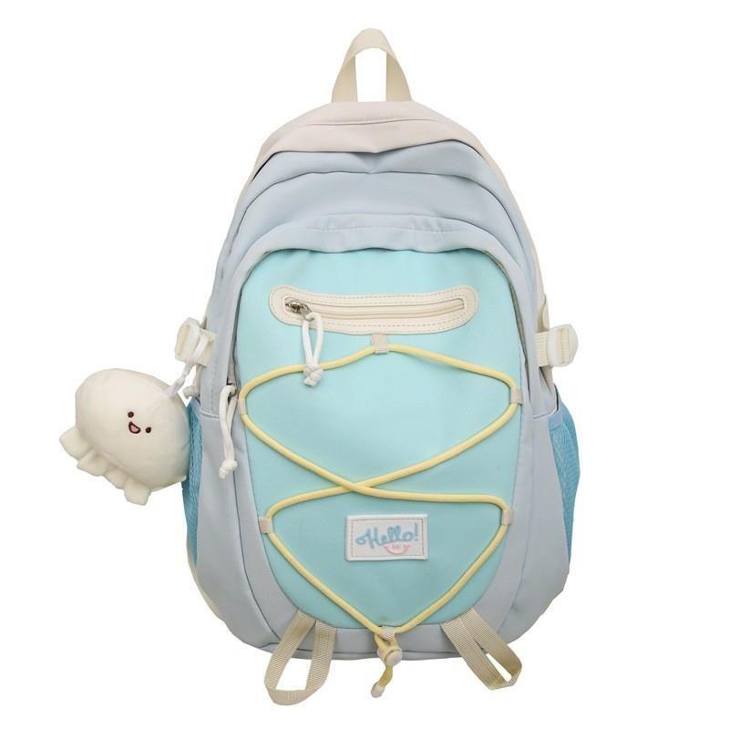 

JK High School Student Schoolbag Women Large Capacity Korean Series Good-looking Design Backpack Junior High School Student Grade Year 56 Backpack Blue, with pendant