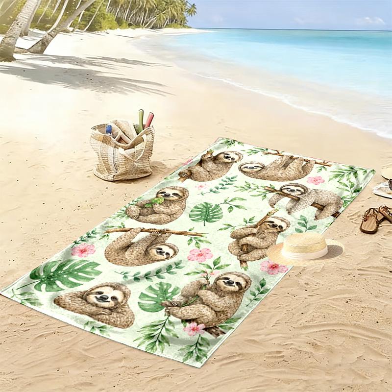 Sloths Print Beach Towel, Large Soft Quick Dry Towel for Beach Camping Swimming