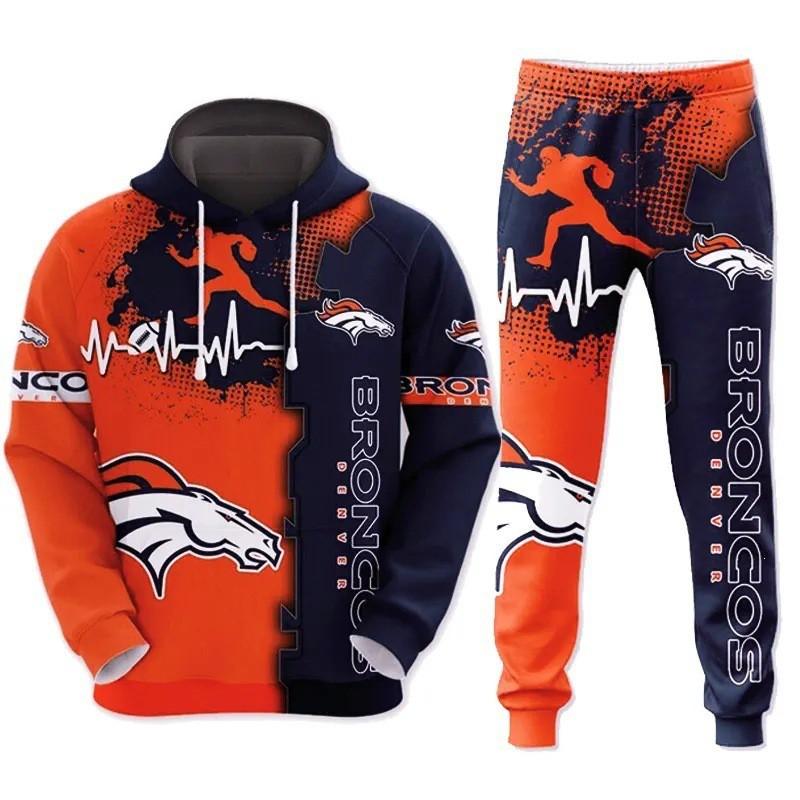 NFL Football Tracksuit Set 3D Print Hoodie Loose Pants Mens Sportswear