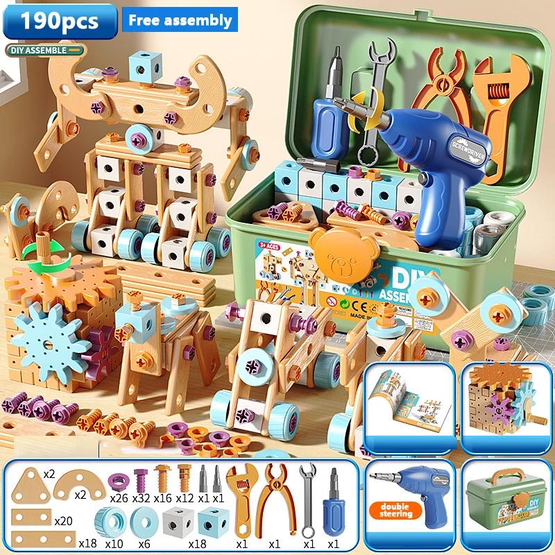 

190PCS Children s Repair Tool Set DIY Nut Manual Disassembly and Assembly Puzzle Simulation Tightening Tool Box Toy Gift