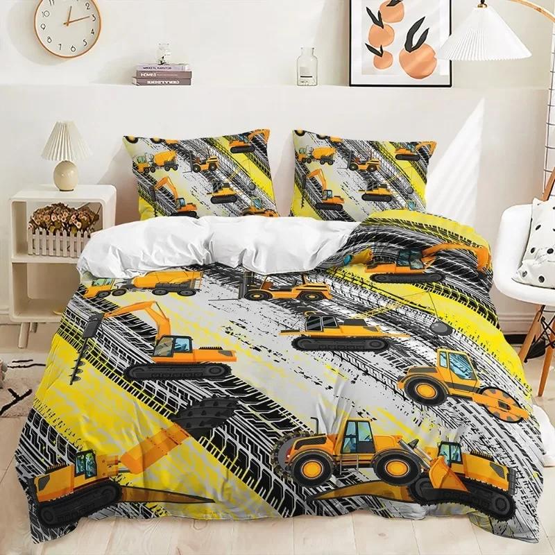 Engineering Vehicle Bedding Sets For Boys Excavator Duvet Cover SetQueen Comforter CoverPlaystation Designs Bed Set For Teen