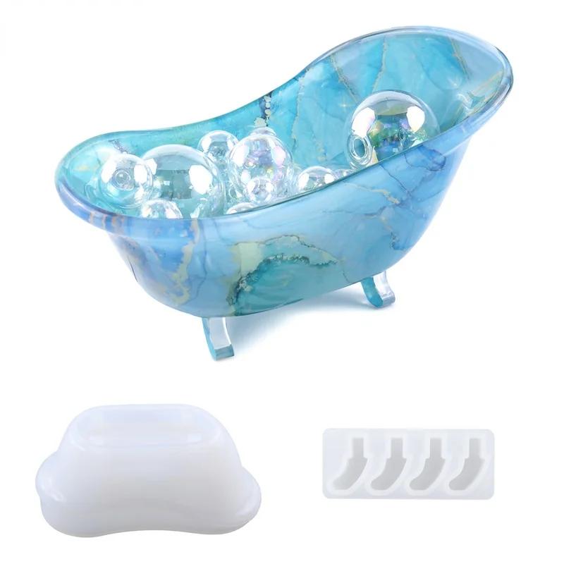 DIY Hbathtub Soap Dish Epoxy Resin Mold Bathtub Storage Box Tray Mirror Silicone Mould Home Decoration LS