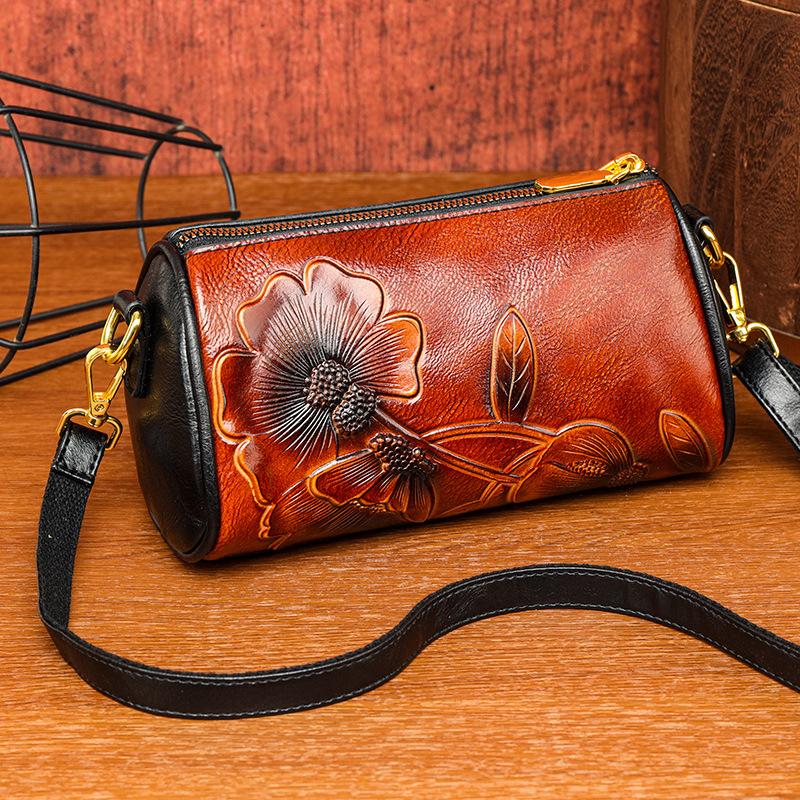 Premium Textur Etnisk Hinkväska med Stor Kapacitet - Präglad Crossbody-väska för Pendling och Vardagsbruk