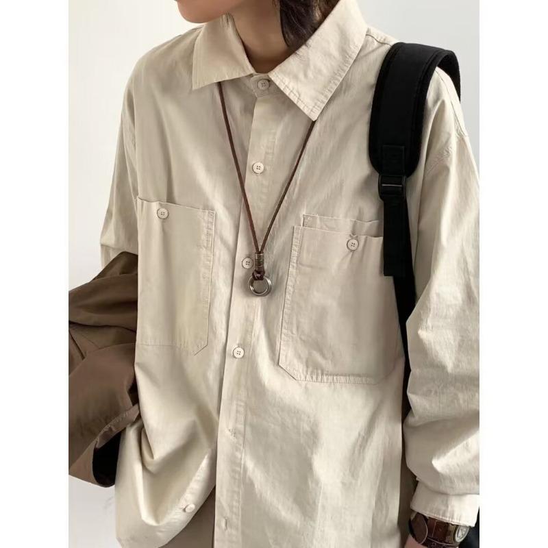 Japanese Vintage Tooling Shirt for Men In Spring and Autumn with Loose American Silhouette Long-sleeved Design Shirt