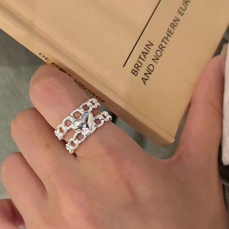 925 Silver Open Finger Ring Punk Heart Irregular Geometric Stackable For Women Girl Jewelry Gift Dropship