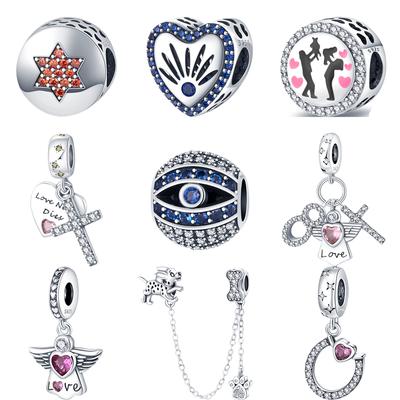 Neu S925 Sterling Silber Rosa Herz Liebe Engel Anhänger Blue Eye Shiny Perlen Fit Original Charms Armband DIY Schmuck