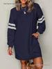 Striped Color Block Drop Shoulder Women's Casual Loose Pullover Dress for Autumn/Winter