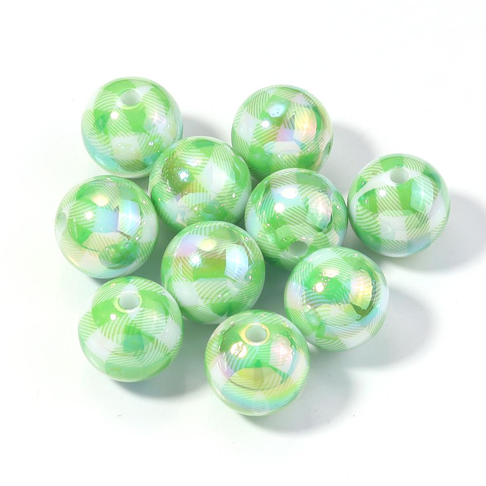 10pcs/lot 16mm UV Color Plaid Acrylic Beads Round Spacer Loose Beads For Jewelry Making DIY Earring Bracelet Crafts Accessories