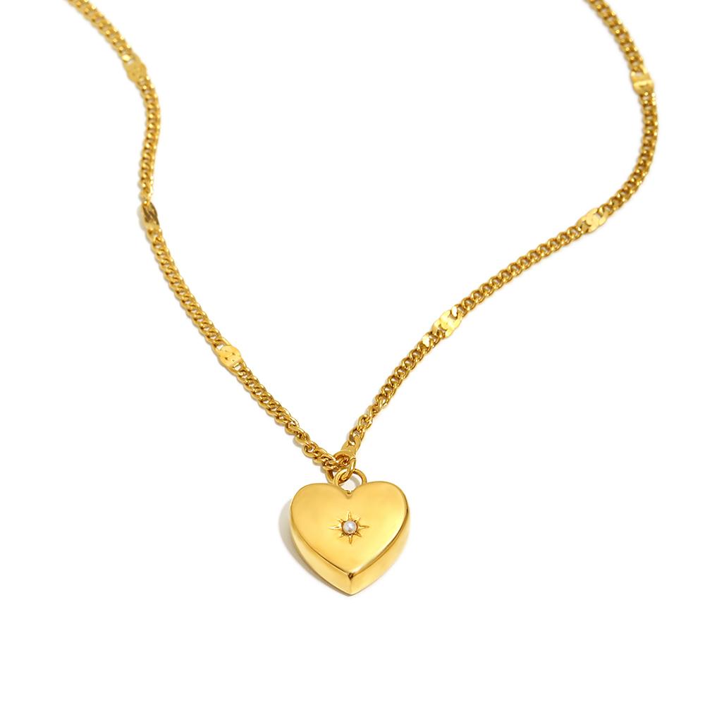 Dreamidea Gold Plated Stainless Steel Heart - Shaped Locket Necklace with Zircon Accent Romantic Jewelry