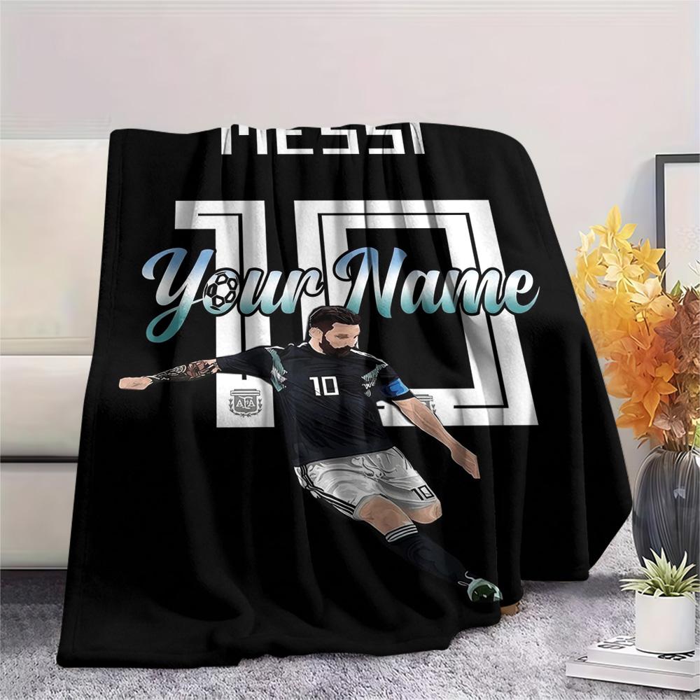 1PC Messi Fan Artwork Custom Name Patterned Flannel Blanket Suitable For All Seasons For Home Decor Warmth And Comfort Gifts Holiday Present