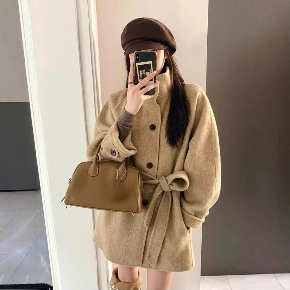 Khaki Woolen Jacket Ladies's Autumn and Winter Woolen Jacket Sense of Small Short Temperament
