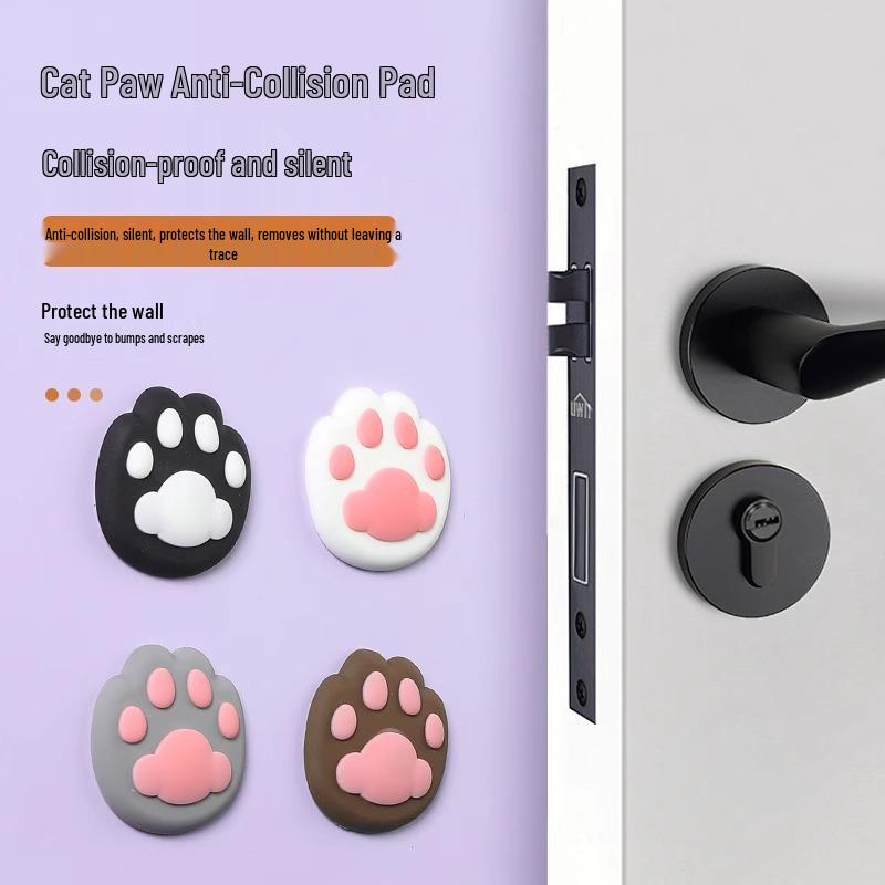 Adorable Cat Paw Silicone Door Handle Cushion Wall Sticker Bumper
