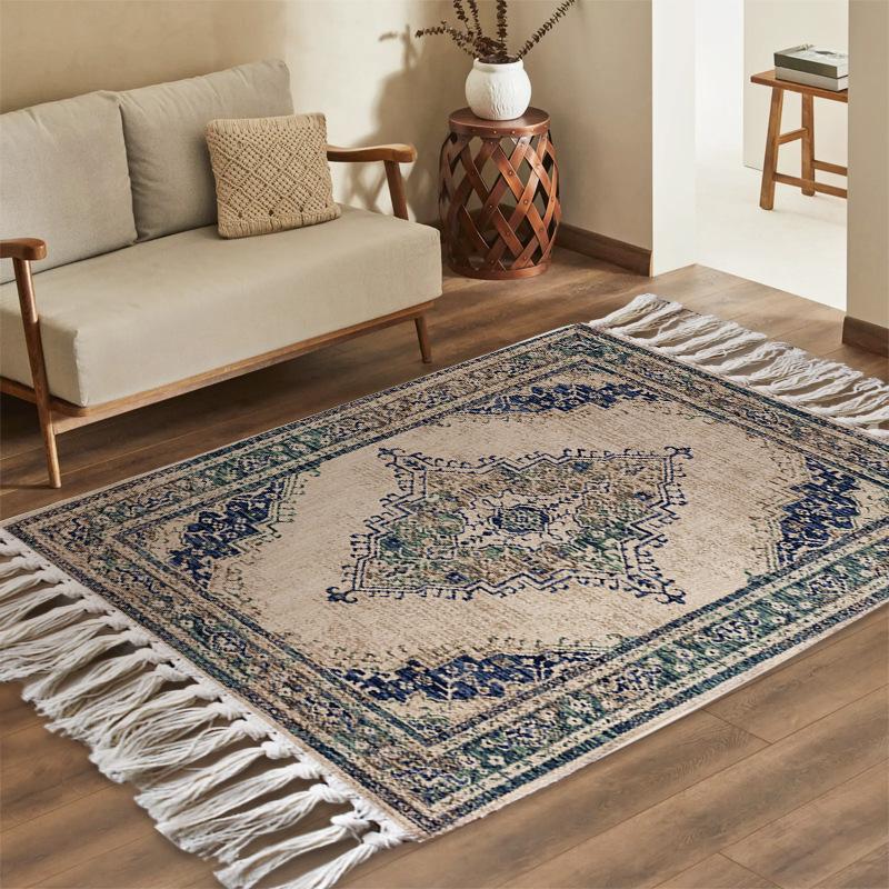 Retro Persian Cotton Linen Rugs with Tassels for Living Room Bedroom Carpet Floor Mats Bedside Area Rugs Entramce Doormats