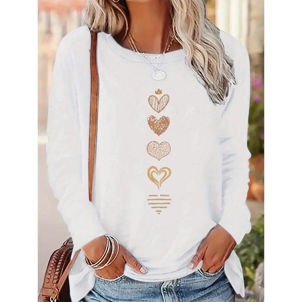 

Женская модная повседневная свободная футболка с длинным рукавом и круглым вырезом с принтом в виде сердец для осени и зимы 5XL