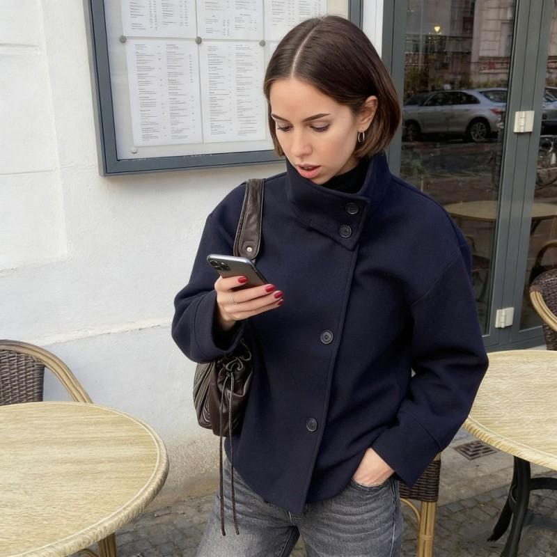 Kurzer Wollmischmantel für Damen mit Stehkragen Einzelknopf Lässiger schicker Mantel 2025