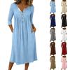 Women's Casual 3/4 Sleeve Button,down Mid,length Dress