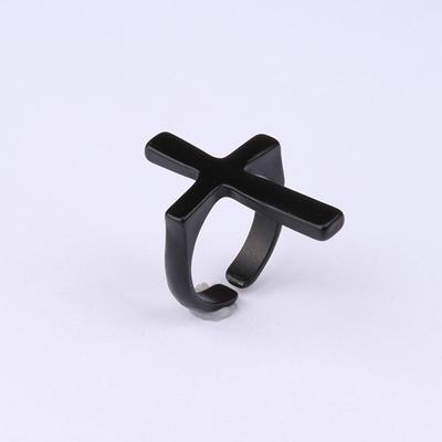 Retro Simple Black Cross Ring For Men Women Punk Gothic Rock Hiphop Open Ring Handmade Designer  Unisex Accessories Gift