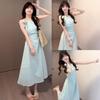 Summer New Large Size Fat MM French Neck Sling Waist Plaid Dress + Cardigan Two-piece Set
