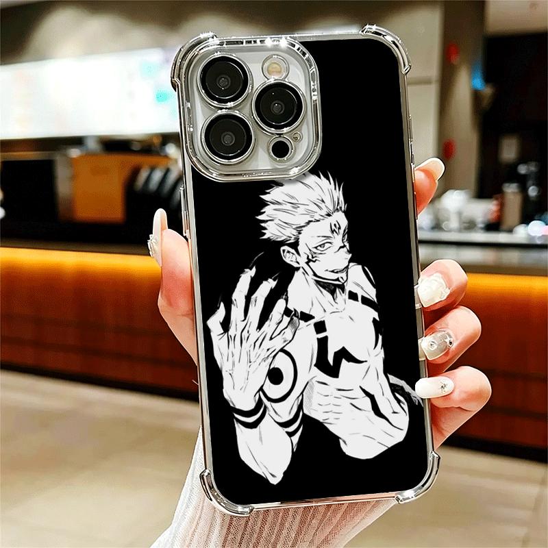

JUJUSU Anime Character Black White Soft Phone Case For iPhone 15 16 17 Air 14 Pro Max 16E Plus 13 12 Mini Plating Anti-Fall Fund iPhone 15