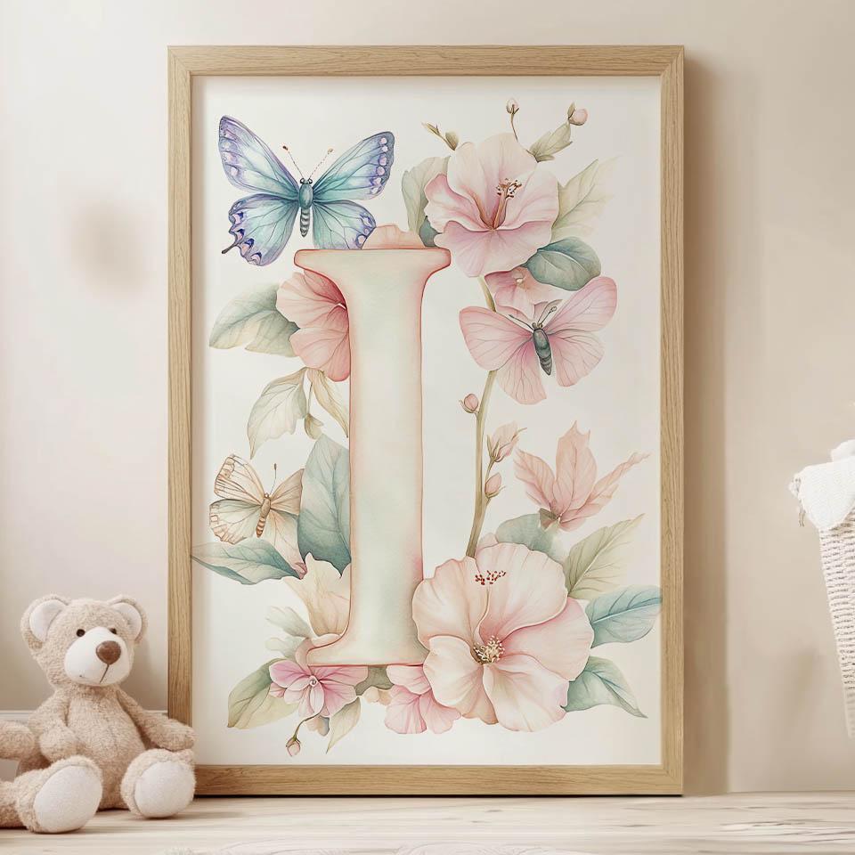 Poster "I" With Hibiscus Flowers Poster "I" With Hibiscus Flowers, 50X70 Cm, Without Frame, Premium Canvas On Stretcher