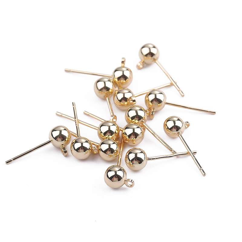 10Pcs 18k Gold Plated Round Ball Stud Earrings Post With Loop Earring Base Connectors Linker For DIY Jewelry Making