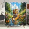 Enchanting Tiger Cub Shower Curtain - Waterproof, Mildew-Resistant With Lush Forest Scene For Nature-Inspired Bathroom Decor