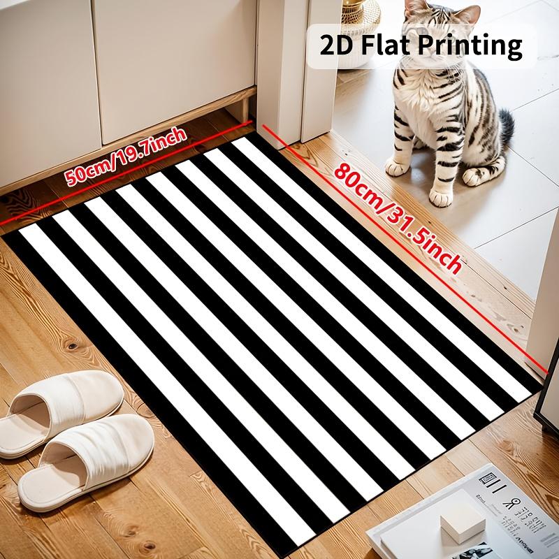 Black and White Striped Doormat, Modern Geometric Indoor Outdoor Entrance Non Slip Rug, Washable Kitchen Area Carpet
