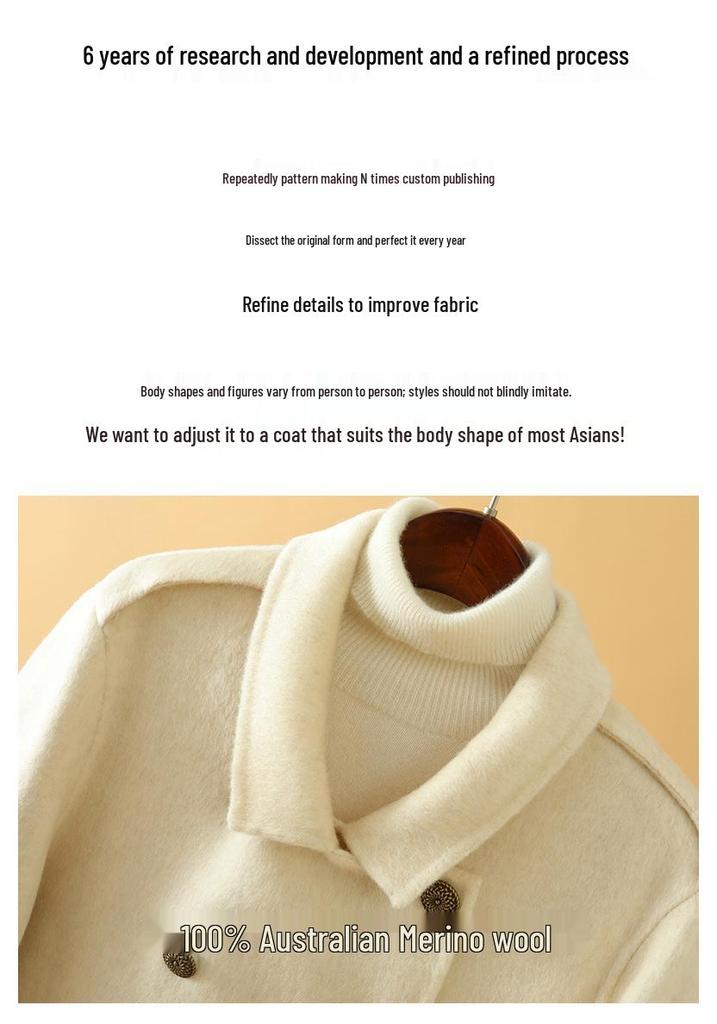 Elegant Double-Breasted Mid-Length Women's Wool Coat in Solid Color - Autumn/Winter Small Fragrance Style