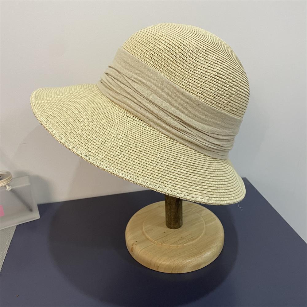 

Соломенная шляпа женская летняя с большими полями, универсальный солнцезащитный козырек, плиссированная пляжная соломенная шляпа с защитой лица от солнца Adult (56-58cm) бежевый