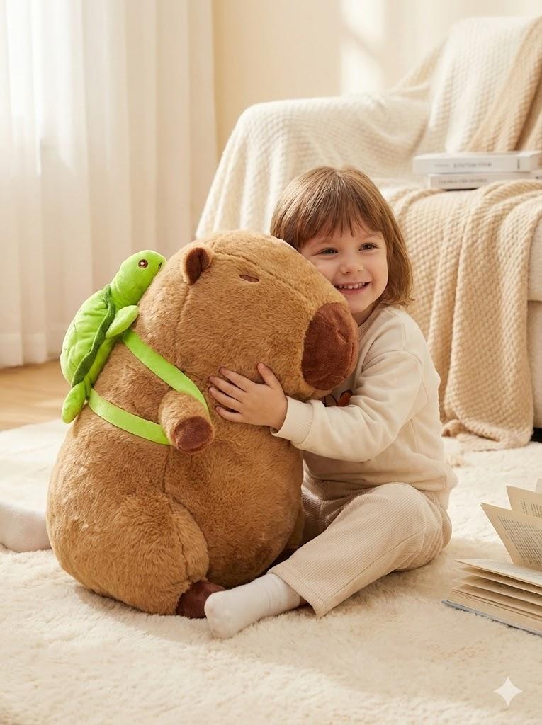 Large Capybara Plush Toy 80cm With Backpack Turtle Mascot