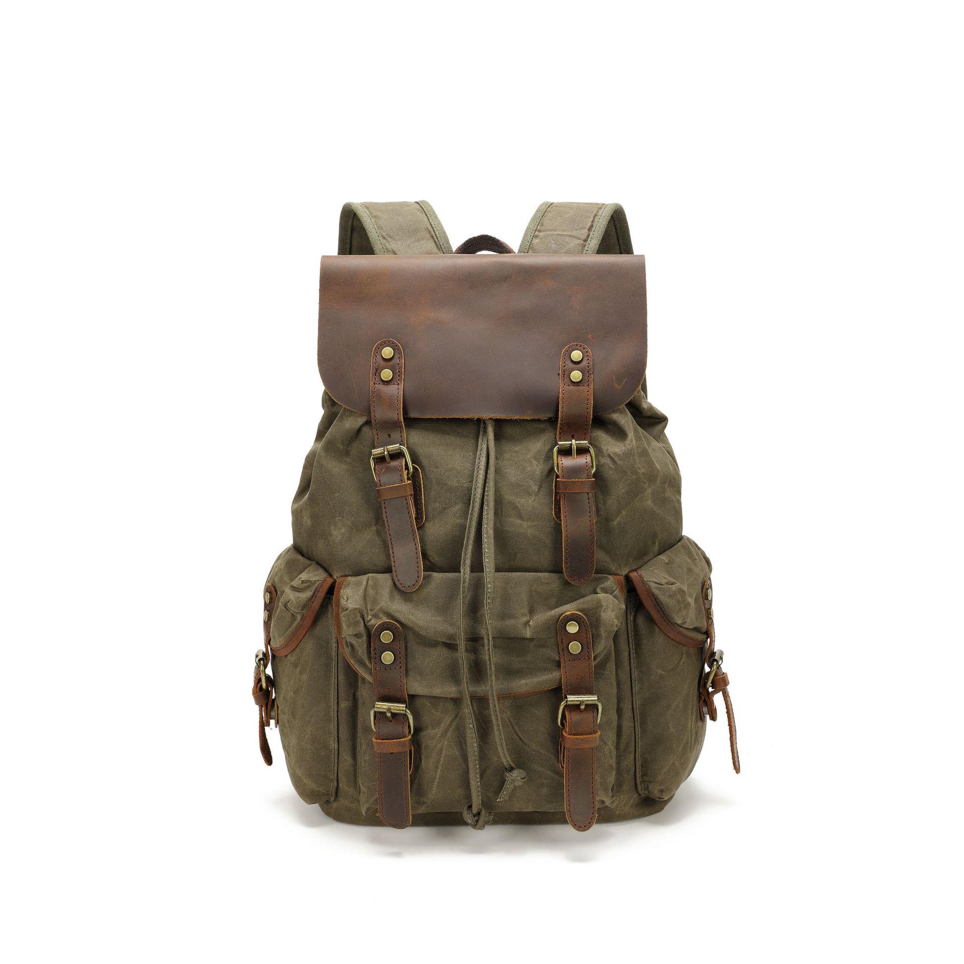 

Рюкзак з ретро шкіри та вощеного полотна з перцем і сіллю - Велика місткість, подвійні плечові лямки, дорожня сумка 35cm x 15cm x 45cm армія зелений колір