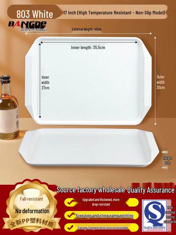 Rectangular Plastic Serving Tray with Handles