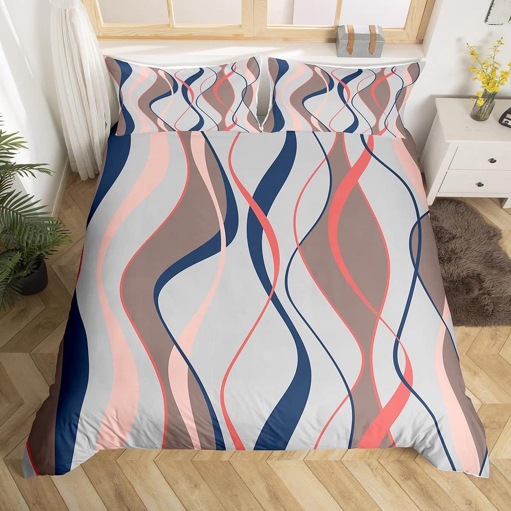 Modern Geometric Lines Three-Piece Quilt Cover Digital Printing Bedding Set Bed Cover
