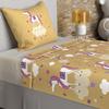 Parure de draps 180x290 cm LICORNES jaune, 100% coton 57 fils/cm2, par Soleil d'Ocre