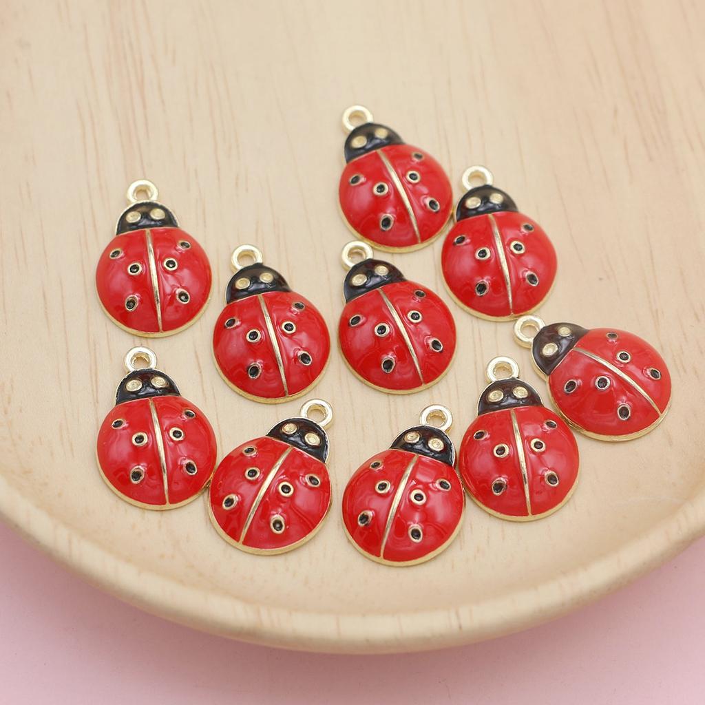 10Pcs Gold Plated Red Enamel Ladybug Bettle Charm For Jewelry Making Necklace Handmade Bracelet Accessories Diy
