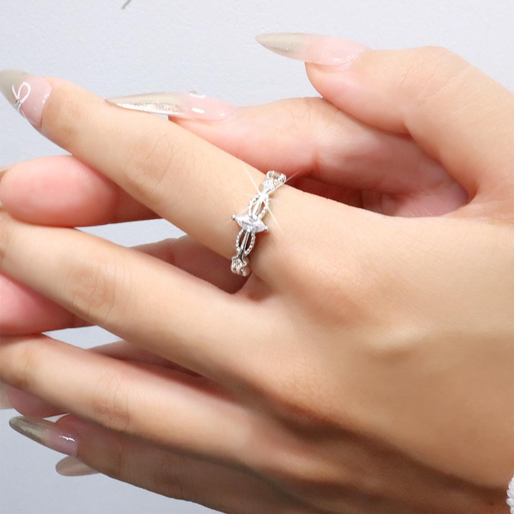 PANJBJ 925 Sterling Silver Four-pointed Star Shining Zircon Ring High-end Personalized Opening Adjustable Jewelry