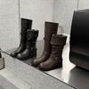 Retro Round Head Thick Heel Knight Boots Women's 2026 New Models Are Old and Polished, Stacked Boots Are Thin, But Knee Boots