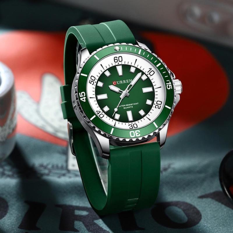 CURREN Men's Fashion Quartz Watch Outdoor Large Dial Luminous Waterproof Silicone Strap Sport Wristwatch