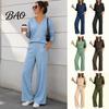 Women Gym Clothing Sweatshirt Pants 2-Piece Set, V-Neck Long Sleeve Top & Wide Lounge Sets Leg Trousers with Elastic Waist, Solid Color Matching