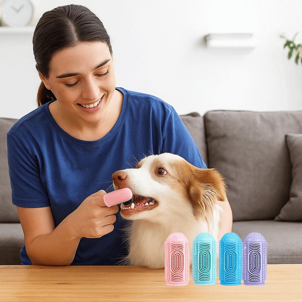 4pcs/set Silicone Pet Finger Cots Colorful Bite Resistant Pet Toothbrushes Soft Comfortable Oral Cleaning Tool