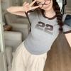 2025 Yaz kore tişörtleri Kadın O-yaka Kısa kollu beyaz gri Tişört genç kız günlük Elastik Dar y2k Crop Top kadın