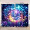 2Pcs Magic Forest Curta Glowing Tree Print Polyester Window Drapes For Kids Room Bedroom Fantasy Home Decor
