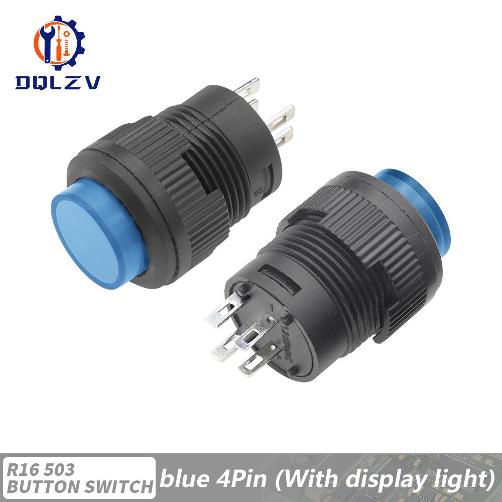 Self-lockin 16MM Latching/Momentary Push Button Switch With 5Color LED lighting 4Pin R16-503/AD R16-503/BD