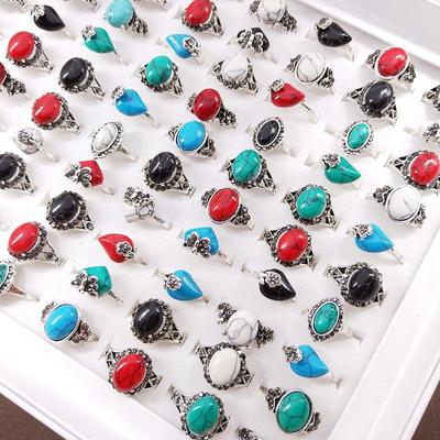 Retro Style Geometric Turquoise Ring Silver Women's Index Finger Ring Jewelry