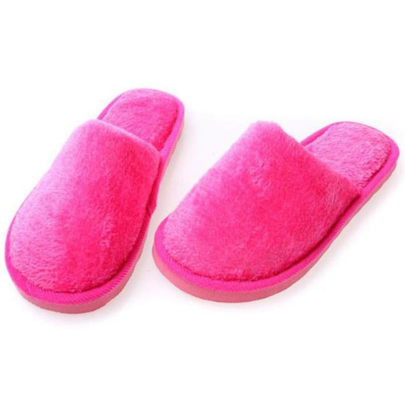 Non-slip Comfortable Winter Couples Solid Color Warm Home Plush Flat Candy Color Slippers