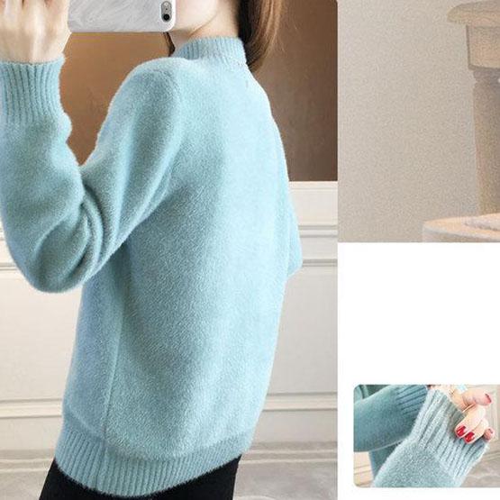 Imitation Mink Velvet Knitted Jumpers Female Autumn and Winter Loose Half High Collar Thickened Bottoming Sweaters